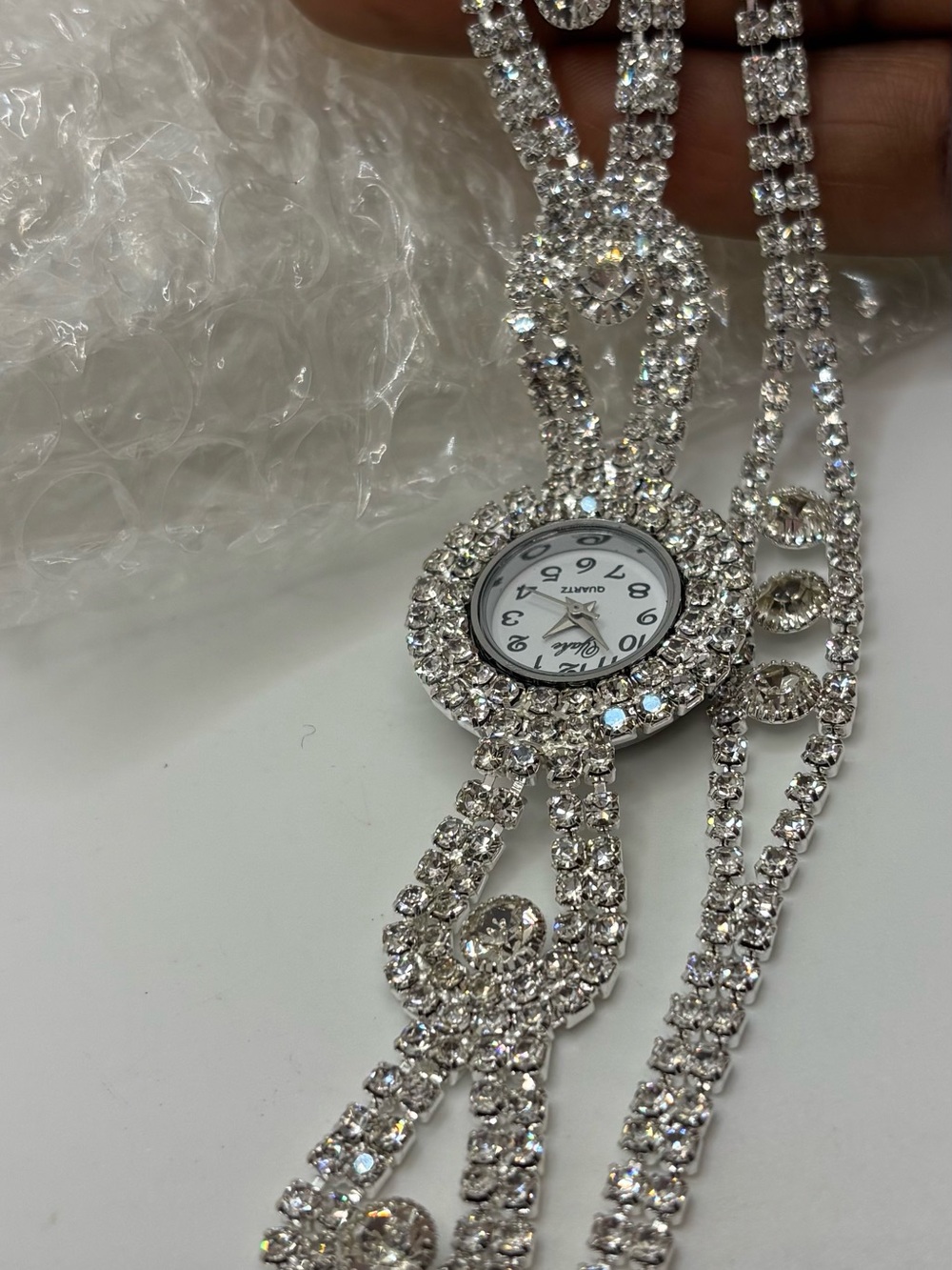 Crystal Rhinestone Silver-Tone Bracelet Watch - Women Accessories